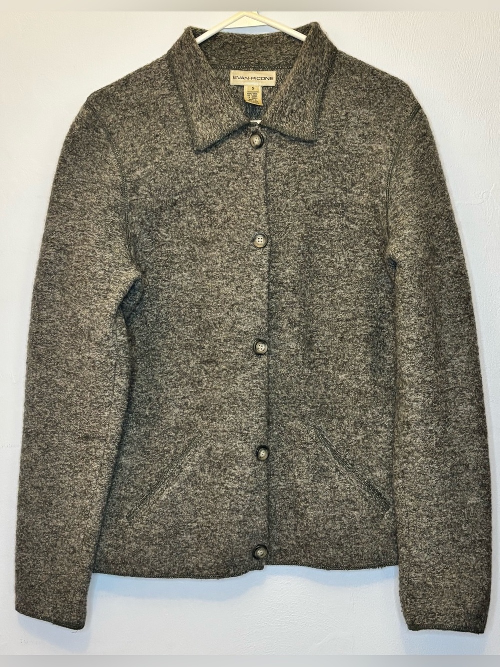 Vintage Evan Picone Wool Button Cardigan Gray Small